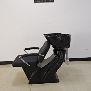 Fauteuil de lavage pour salon de coiffure / Unité de lavage avec bac à shampoing et chaise / Fauteuil de lavage doré pour salon - Product Image 2