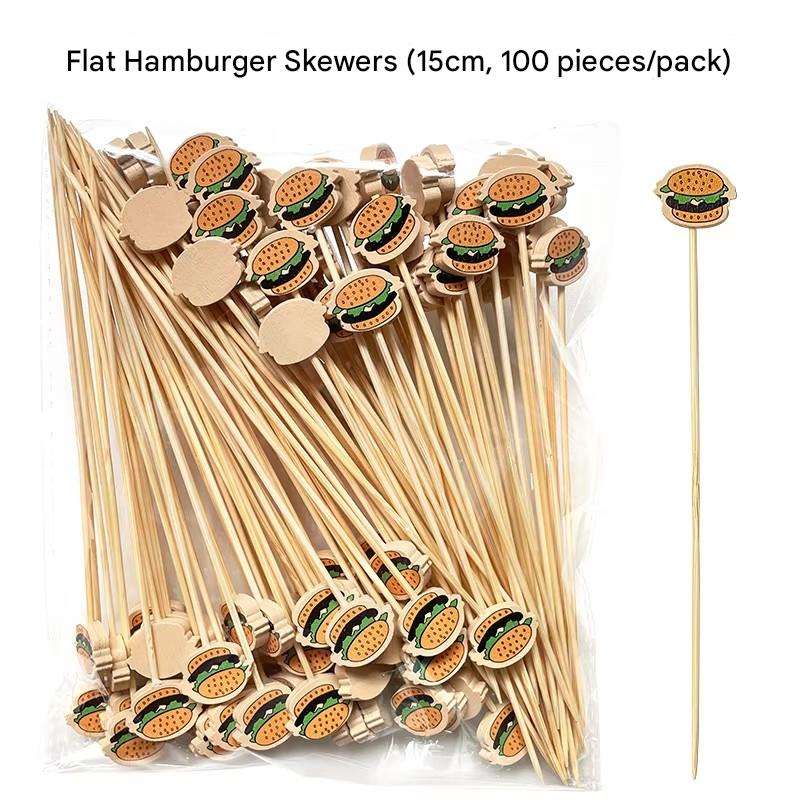 Bâtonnets de bambou plats pour hamburger, 15 cm, 100 unités/sac