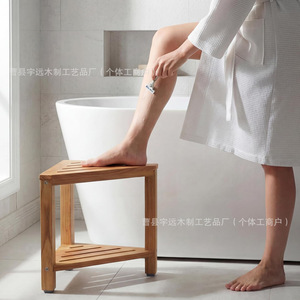 Étagère d'angle de salle de bain en bois massif, tabouret de douche triangulaire à deux niveaux, support de rangement étanche 38x36cm - Product Image 1