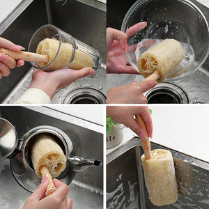 Fábrica al por mayor materia prima <span class=keywords><strong>de</strong></span> lufa natural con mango <span class=keywords><strong>de</strong></span> madera esponja <span class=keywords><strong>ducha</strong></span> cuerpo exfoliante depurador para plato taza herramienta <span class=keywords><strong>de</strong></span> cocina - Product Image 3