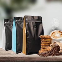Sac d'emballage pour grains de café imprimé sur mesure avec valve de dégazage, pochette à fond plat, scellage sur huit côtés, sac en aluminium refermable