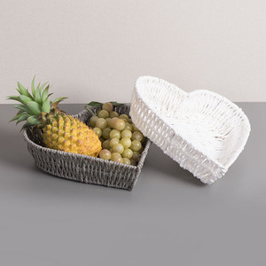 Heart Shaped Paper Rope Woven <b>Storage</b> <b>Tray</b> White Gray Reusable Desktop Organizer Irregular Shape Single Compartment Standing - Product Image 2