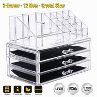 Organisateur de maquillage en acrylique transparent Yunuoxi, 3 tiroirs, doublure en velours, support à 12 emplacements pour rouges à lèvres, boîte de rangement cosmétique, vente en gros usine