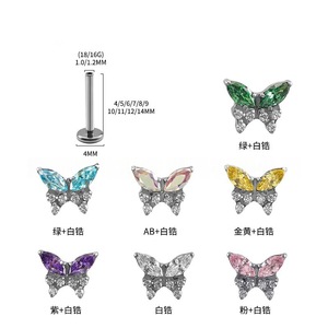 Boucles d'oreilles papillon en alliage de titane M0.9 avec incrustation de zircon pour piercing d'oreille, de cartilage ou de lèvre - Product Image 2
