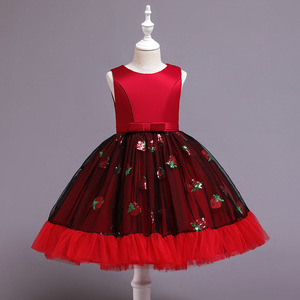 Children's Princess Dress Blue A-Line O-Neck Tulle Skirt With Strawberry Embroidery For Flower Girls - Product Image 5
