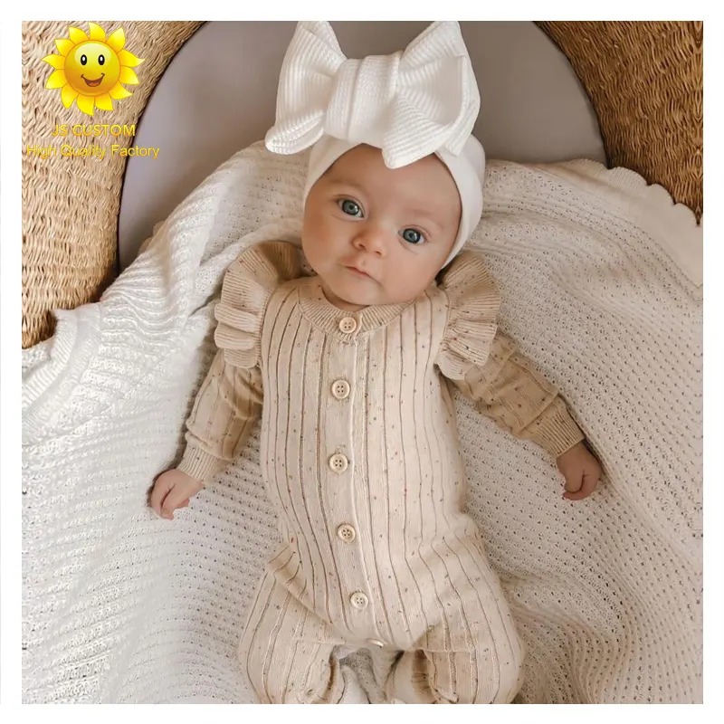Combinaison pour bébé en tricot côtelé personnalisé en coton moucheté barboteuse pour bébés garçons et filles pull en tricot pour bébés 1004