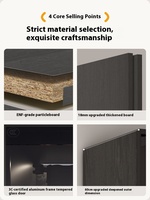 Armoire moderne noire en panneaux de bois pour chambre à coucher, combinaison personnalisée avec vitrine, grande armoire de chambre à coucher avec porte au plafond