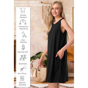 Vestido de lana sin mangas para mujer Sioro, cuello redondo, corte holgado, largo hasta la rodilla, informal, liso, con bolsillos, transpirable, para verano - Product Image 2