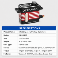 XQ POWER Boîtier en aluminium CNC Servo sans noyau 22KG Engrenage en acier inoxydable Moteur numérique haute vitesse 0.10s 8.4V pour avion RC et drone