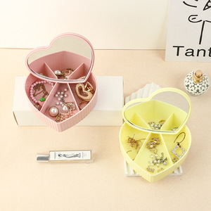 New Product Fashionable Heart Shape Plastic Cosmetic Jewelry Storage <b>Box</b> for Valentine's Day Earrings Rings Storage <b>Mirror</b> - Product Image 6