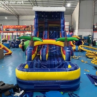 Toboggan aquatique gonflable sur le thème de l'océan tropical, toboggan aquatique gonflable commercial robuste pour la location, les entreprises et les festivals