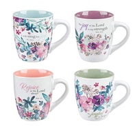Vente en gros Tasse à café réutilisable en céramique Coffret cadeau Promotion Fleurs violettes Tasses à café élégantes