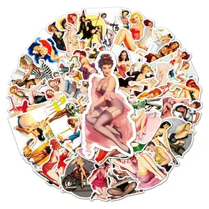 50 Retro Sexy Girls Super Beauty Cartoon Stickers Girl Decorations Waterproof Nude Stickers