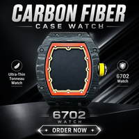 Montre de luxe en fibre de carbone avec boîtier ajouré, mouvement mécanique automatique intégré, bracelet en fluororubber, montre de sport et d'affaires