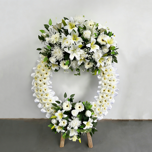 F-005 Corona Funeraria Decorativa de <span class=keywords><strong>Flores</strong></span> Artificiales, Guirnalda Redonda para Tumba - Product Image 5