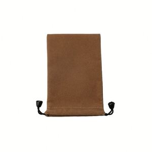 Pochette en velours doux marron avec cordon de serrage pour bijoux, sacs en suède pour présentation, emballage cadeau 10x20CM - Product Image 6