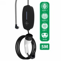 Chargeur EV portable 3,5 kW, type 2, type 1, compatible GB/T, 16A, 32A, câble de charge EV réglable, contrôle intelligent par application