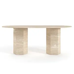 Sechseckiger Esstisch mit zwei Beinen Marmor-Einzeltisch