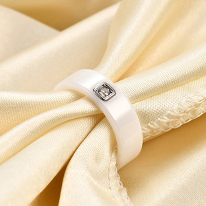 6MM Black & White <b>Ceramic</b> <b>Ring</b> with Single Cubic Zirconia | Minimalist Fashion Couple <b>Ring</b> for Men and Women - Product Image 4