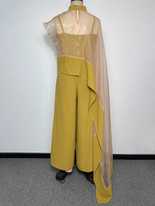 Nouvelle Collection Printemps 2026 – Ensemble Élégant 2 Pièces : Gilet Asymétrique en Gaze et Combinaison Ample à Jambes Larges pour Soirées et Cérémonies Féminines - Product Image 4