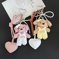 En gros, Charm de sac en peluche chien mignon, Porte-clés chiot tricoté à la main, Pendentif décoratif pour sac à dos femme avec ornement cœur en PU