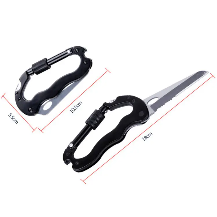 Factory Direct 5 In 1 Portable Saw Blade Climbing Carabiner Knife Multi Tool for Camping