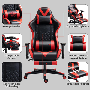 Silla Gamer Roja de Estilo Moderno y Lujo, Altura Ajustable con Alta Tasa de Recompra, Silla de Juego con Reposapiés, Venta al por Mayor de Fábrica - Product Image 4