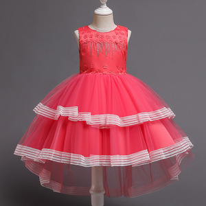 Robe de demoiselle d'honneur rose à col rond et jupe tutu pour filles, idéale pour mariage ou performance au piano - Product Image 4