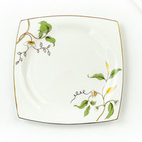 Assiette plate de 8 pouces à motif végétal de haute qualité, plateau de service carré pour plats froids, assiette en porcelaine fine