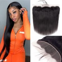 Fermeture frontale complète 13x4 en dentelle, cheveux humains, raides soyeux, de l'oreille à l'oreille, raie libre, pré-épilée avec baby hair, couleur noir naturel
