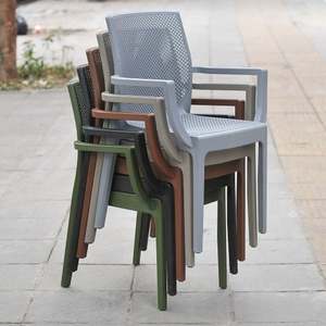 Chaise de bureau en plastique vert, chaise moderne en maille perforée, siège d'extérieur, réglage manuel - Product Image 4