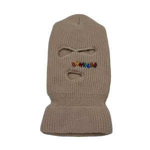 Máscara de esquí de material acrílico de punto al por mayor sombrero de máscara de Ciclismo de cara completa de 3 agujeros con bolsa de dólar blanco bordada - Product Image 1