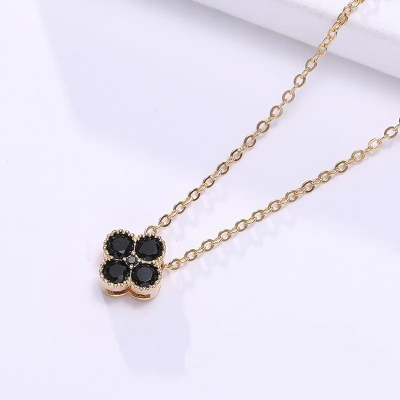 Korea Fashion 925 Sterling Silver Necklace Four Leaf Clover Chain Necklace Box Custom Necklace Jewelry for Women