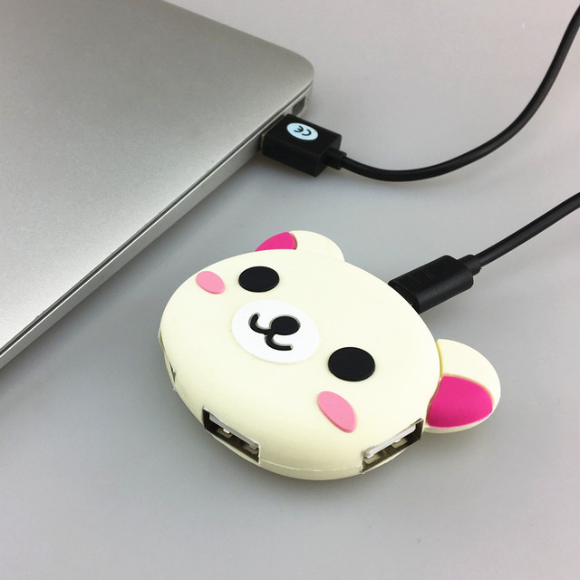 Cute Bear 4-Port USB 2.0 Hub Novelty Gift Docking Station for Data Transfer Expander Card Readers & USB Drives Tsanzy HUB-002