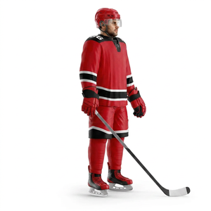 Conjunto de Uniforme de Hockey sobre Hielo Rojo Unisex, Sublimado, Transpirable, Jersey de Poliéster, Pantalones, Manga Larga, Cuello en V, Antibacteriano, Invierno - Product Image 3
