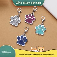 Médaille d'identification pour chien en alliage de zinc, style hip-hop transfrontalier, avec logo empreinte de patte, effet pailleté et anti-perte