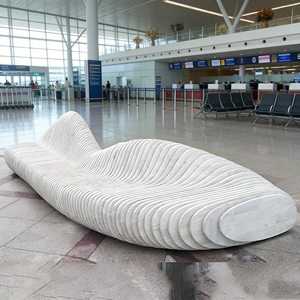 Y766 Precision Cut <b>Wooden</b> <b>Slice</b> Chair Wave Pattern Modern Indoor Lounge Bench for Residential Commercial Use Sculptural Chair - Product Image 5