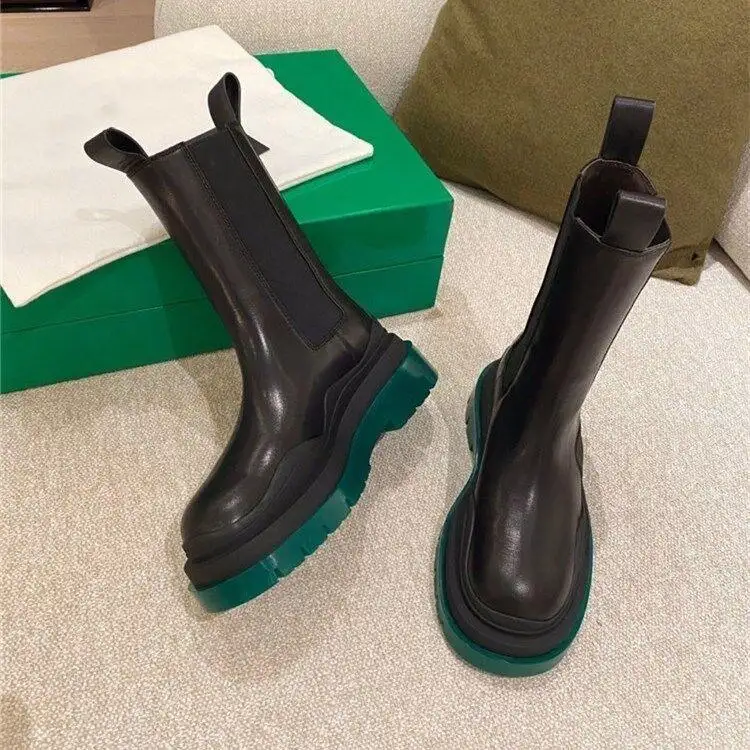 New Boots couple plus size thick-soled smoke tube boots green bottom tube women Chelsea boots