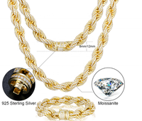 Collier en argent HQ Gems 8 mm 12 mm, or blanc, serti de diamants VVS, chaîne en moissanite