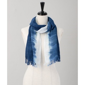 AIZOME Écharpes et étoles japonaises pour femmes en tricot 100% coton, teintes à la main avec soin, couleur bleu marine, toutes saisons - Product Image 1
