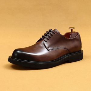 Business Casual Men's Leather Shoes Minimalist Style <b>Pointed</b> Formal Derby Lace-Up Breathable Dress Shoes Wholesale Fine Leather - Product Image 6