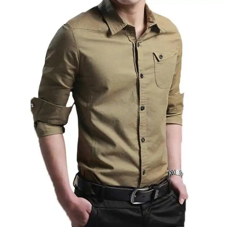 Camisa Hombre 2024 Primavera Camisa de hombre Camisa de algodón de manga larga para hombre Negocios juveniles Coreano Delgado Color sólido