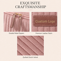 Pochette cosmétique en velours néerlandais avec logo personnalisé, multi-compartiments, grande capacité, organiseur de toilette autoportant pour femmes