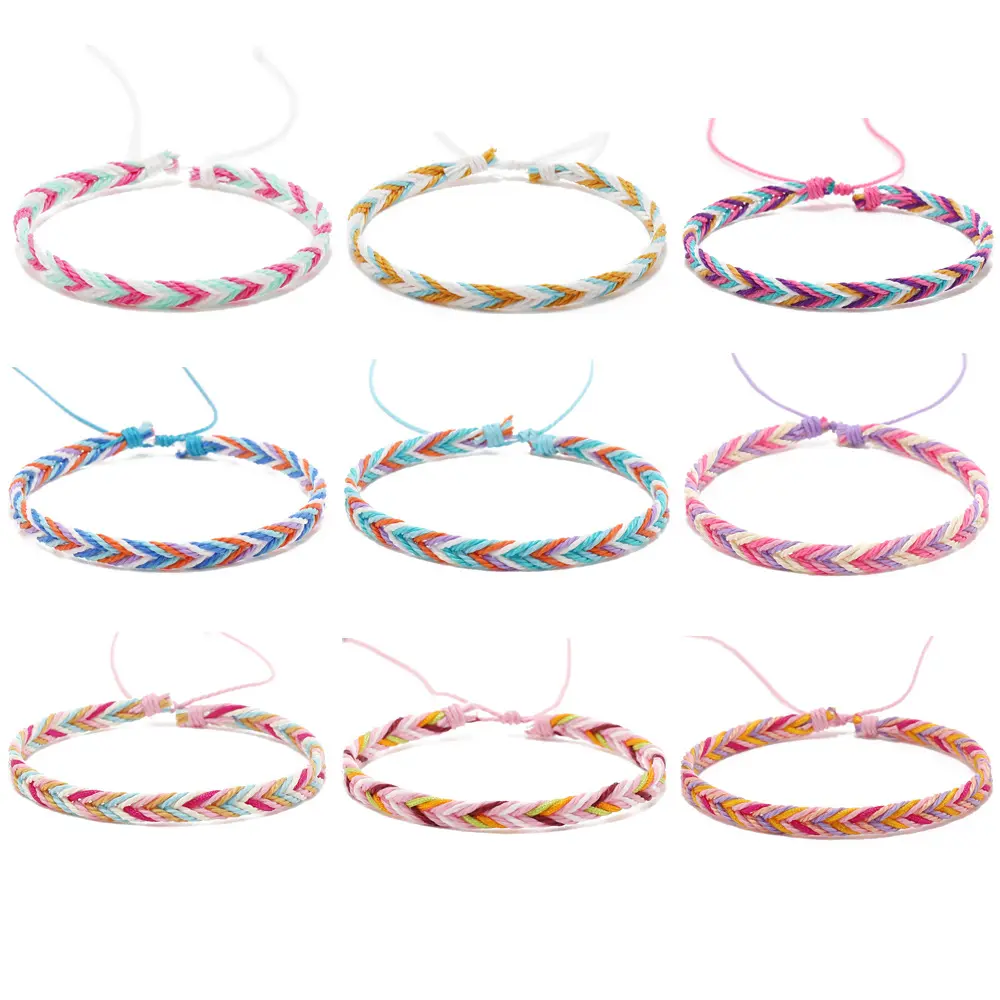 Dégradé de couleur ligne de cire tissé à la main corde de traction réglable corde à main art vent folklorique corde multicolore Bracelet