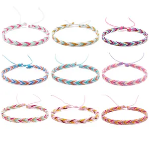 Color gradient wax line hand woven adjustable pull rope hand rope art folk wind multicoloured rope Bracelet