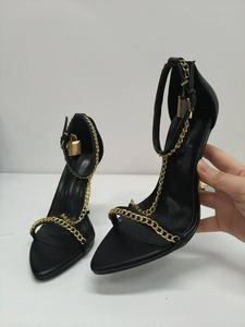 Sandales à talons hauts pour femmes - Or, à bride cheville, bout ouvert, chaîne métallique, bout pointu - Product Image 6