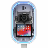 Photomaton portable en métal à hauteur réglable avec anneau lumineux RGB et plateau pour imprimante, idéal pour appareils photo reflex numériques, iPad, mariages et événements festifs