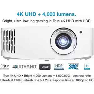 Optoma UHD55 4K Ultra HD Home Theater Gaming <b>Projector</b> 4000 ANSI Lumens DLP 240Hz HDR10 HLG Full 3D Support Built-In Speakers - Product Image 2