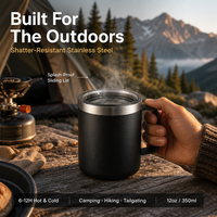 Mug à café isotherme en acier inoxydable personnalisé avec logo, 12 oz, double paroi, sous vide, pour le camping et les voyages, avec couvercle, vente en gros OEM