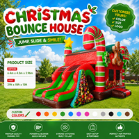 Castillo Inflable Comercial Navideño con Tobogán, Castillo Inflable con Diseño de Hombre de Jengibre y Bastón de Caramelo para Fiestas y Eventos